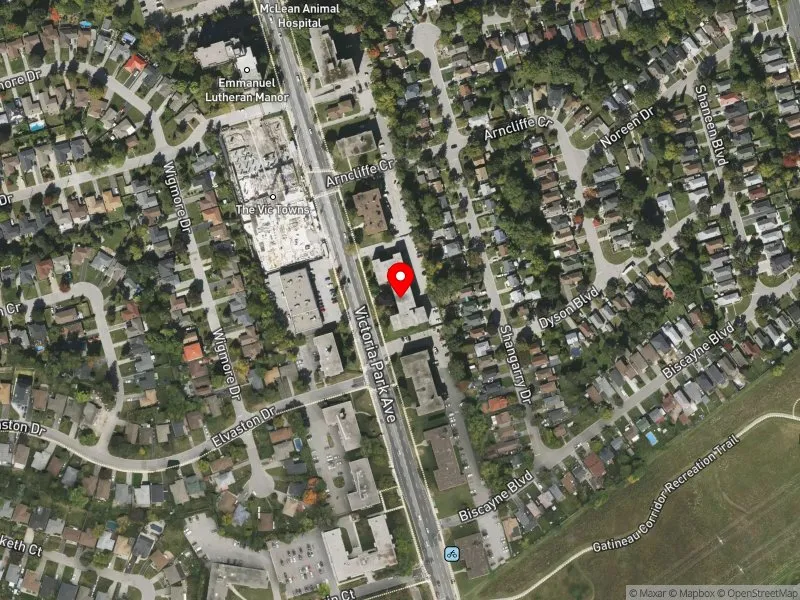 RentSafeTO apartment evaluation satellite view of 1617 VICTORIA PARK AVE in Scarborough Centre, Toronto