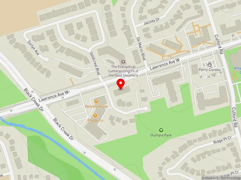 RentSafeTO apartment evaluation map view of 1619 LAWRENCE AVE W in York South-Weston, Toronto