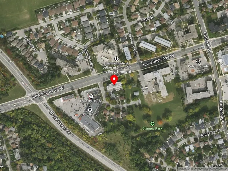 RentSafeTO apartment evaluation satellite view of 1619 LAWRENCE AVE W in York South-Weston, Toronto