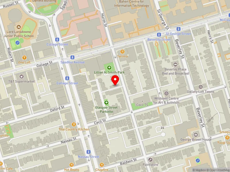 RentSafeTO apartment evaluation map view of 162 HURON ST in University-Rosedale, Toronto