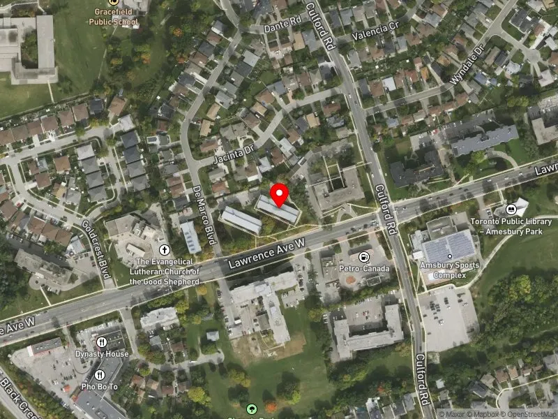 RentSafeTO apartment evaluation satellite view of 1620 LAWRENCE AVE W in York South-Weston, Toronto