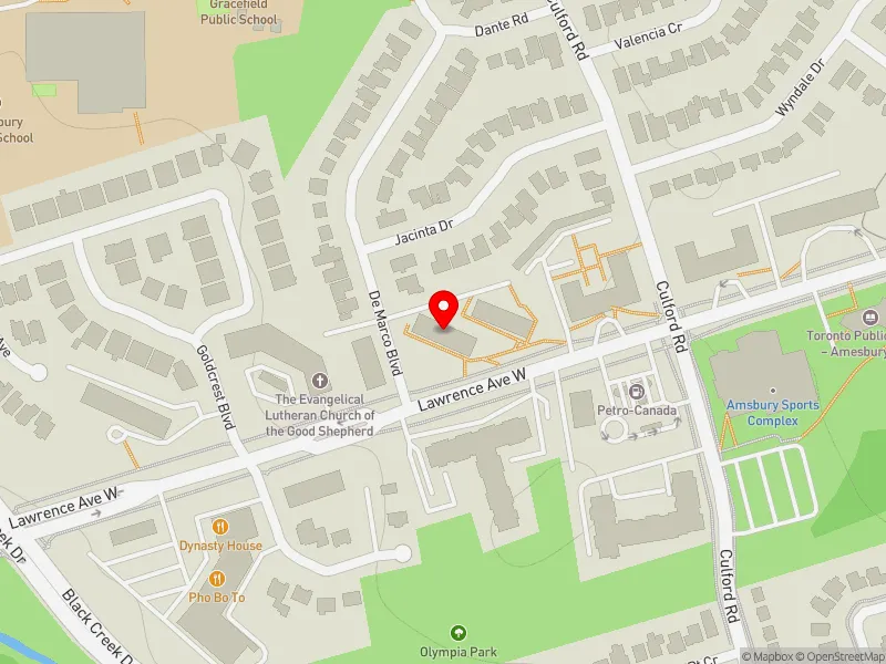 RentSafeTO apartment evaluation map view of 1622 LAWRENCE AVE W in York South-Weston, Toronto