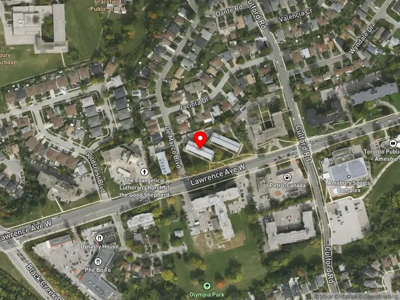 RentSafeTO apartment evaluation satellite view of 1622 LAWRENCE AVE W in York South-Weston, Toronto