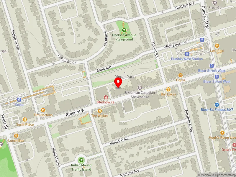RentSafeTO apartment evaluation map view of 1624 BLOOR ST W in Parkdale-High Park, Toronto