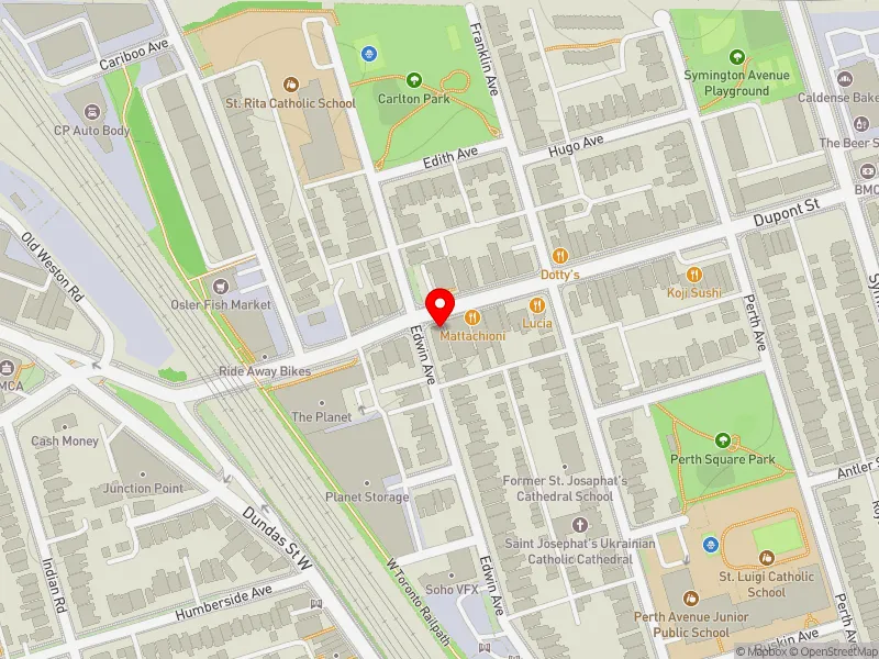 RentSafeTO apartment evaluation map view of 1625 DUPONT ST in Davenport, Toronto