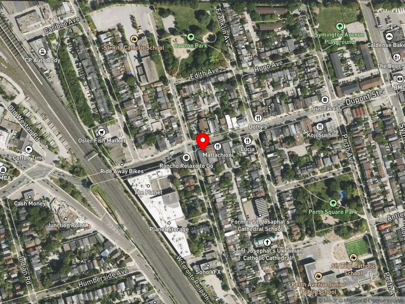 RentSafeTO apartment evaluation satellite view of 1625 DUPONT ST in Davenport, Toronto