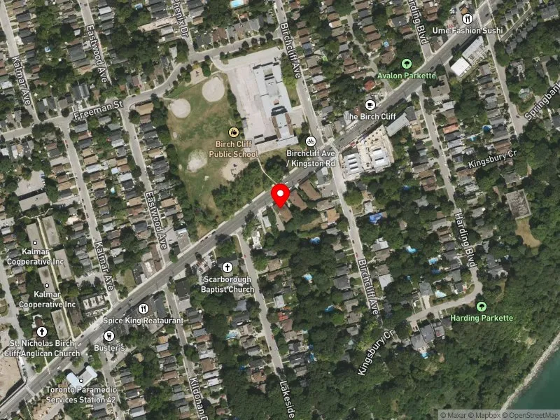 RentSafeTO apartment evaluation satellite view of 1625 KINGSTON RD in Scarborough Southwest, Toronto