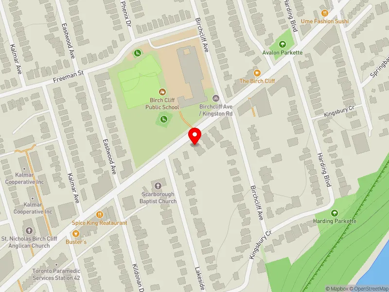 RentSafeTO apartment evaluation map view of 1633 KINGSTON RD in Scarborough Southwest, Toronto