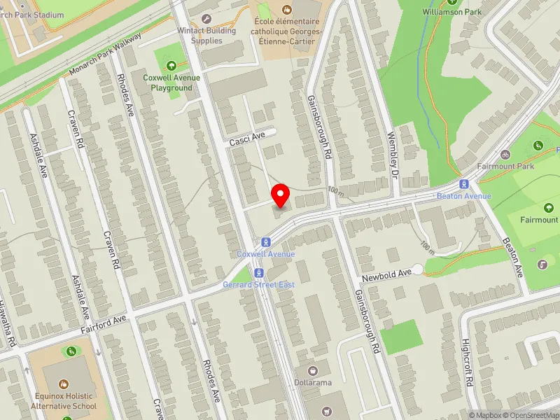 RentSafeTO apartment evaluation map view of 1636 GERRARD ST E in Beaches-East York, Toronto
