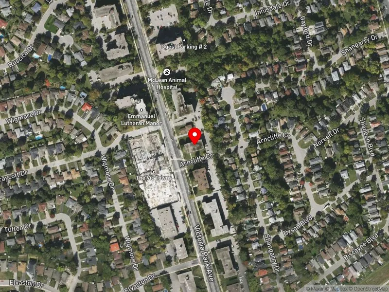 RentSafeTO apartment evaluation satellite view of 1637 VICTORIA PARK AVE in Scarborough Centre, Toronto