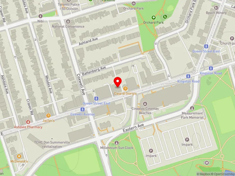 RentSafeTO apartment evaluation map view of 1638 QUEEN ST E in Beaches-East York, Toronto