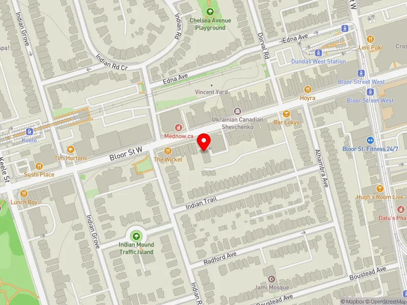 RentSafeTO apartment evaluation map view of 1643 BLOOR ST W in Parkdale-High Park, Toronto