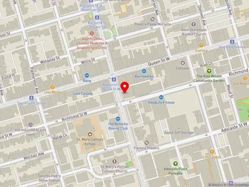 RentSafeTO apartment evaluation map view of 165 BATHURST ST in Spadina-Fort York, Toronto