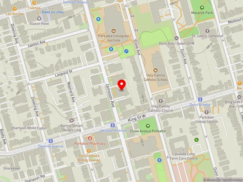 RentSafeTO apartment evaluation map view of 165 JAMESON AVE in Parkdale-High Park, Toronto