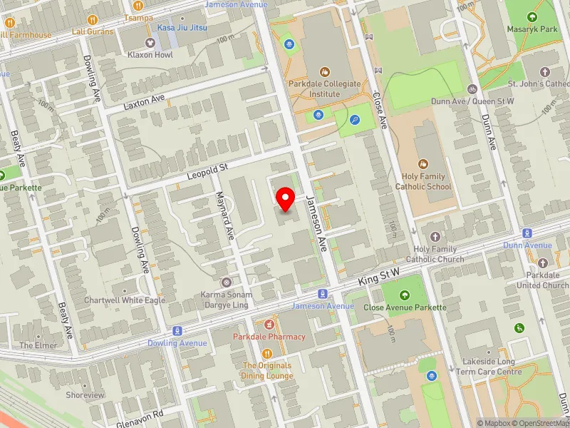 RentSafeTO apartment evaluation map view of 166 JAMESON AVE in Parkdale-High Park, Toronto