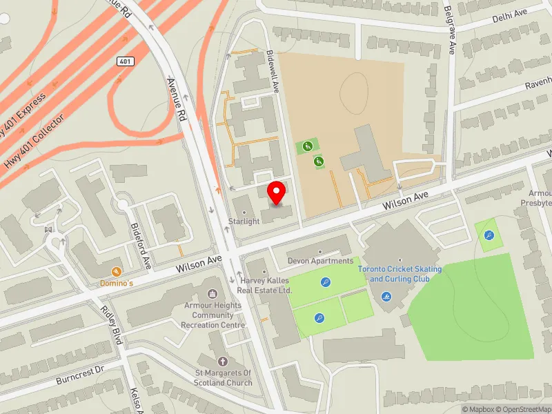 RentSafeTO apartment evaluation map view of 166 WILSON AVE in Eglinton-Lawrence, Toronto