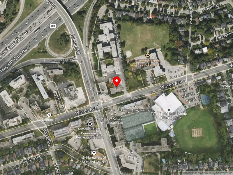 RentSafeTO apartment evaluation satellite view of 166 WILSON AVE in Eglinton-Lawrence, Toronto