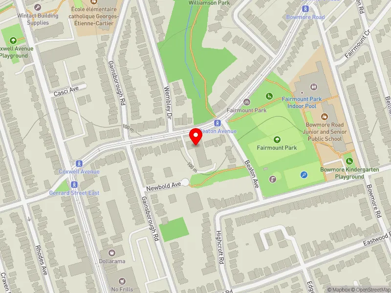 RentSafeTO apartment evaluation map view of 1691 GERRARD ST E in Beaches-East York, Toronto