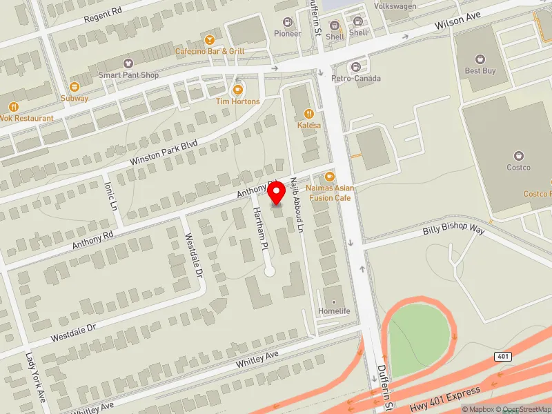 RentSafeTO apartment evaluation map view of 17 ANTHONY RD in York Centre, Toronto