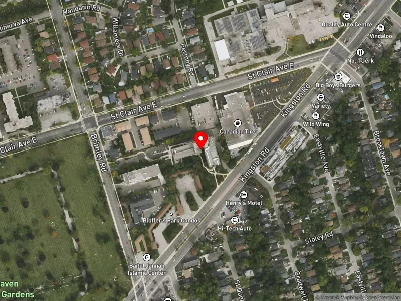 RentSafeTO apartment evaluation satellite view of 17 BRIMLEY RD in Scarborough Southwest, Toronto
