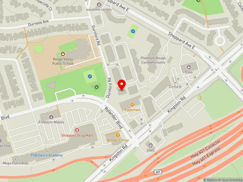 RentSafeTO apartment evaluation map view of 17 DURNFORD RD in Scarborough-Rouge Park, Toronto