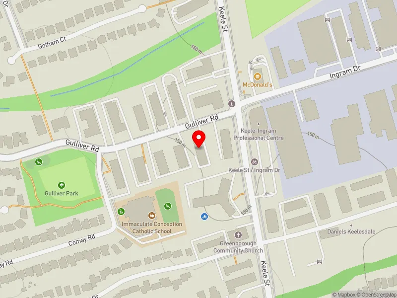 RentSafeTO apartment evaluation map view of 17 GULLIVER RD in York South-Weston, Toronto