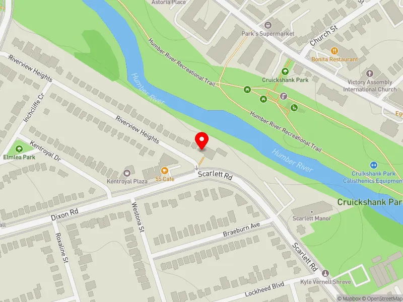 RentSafeTO apartment evaluation map view of 17 RIVERVIEW HTS in Etobicoke North, Toronto