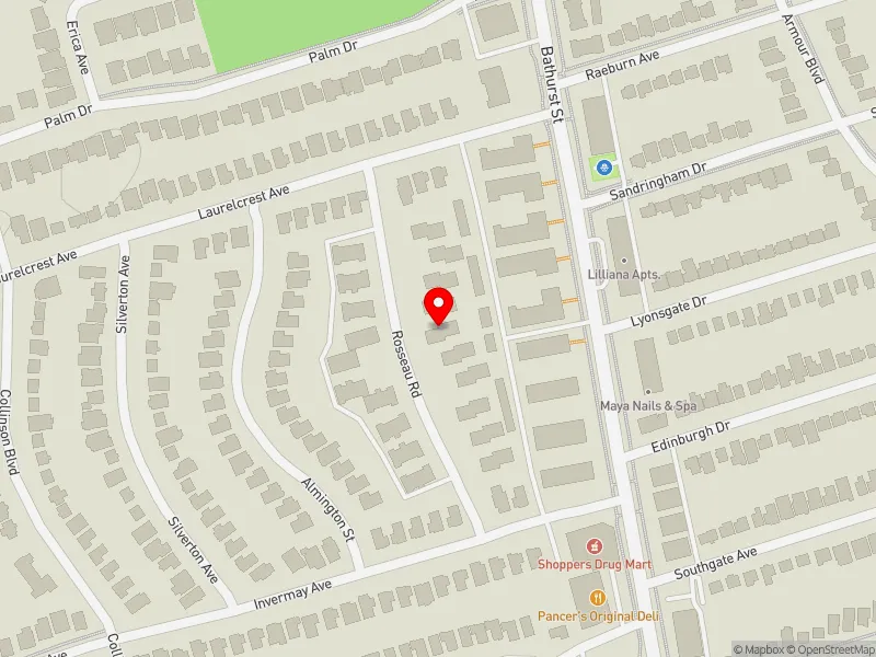 RentSafeTO apartment evaluation map view of 17 ROSSEAU RD in York Centre, Toronto