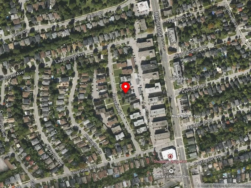 RentSafeTO apartment evaluation satellite view of 17 ROSSEAU RD in York Centre, Toronto
