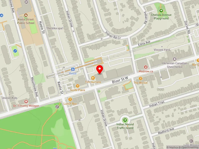 RentSafeTO apartment evaluation map view of 1700 BLOOR ST W in Parkdale-High Park, Toronto