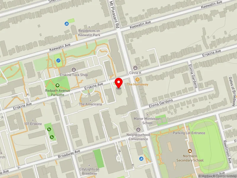 RentSafeTO apartment evaluation map view of 171 ERSKINE AVE in Don Valley West, Toronto