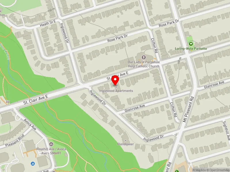 RentSafeTO apartment evaluation map view of 171 ST CLAIR AVE E in University-Rosedale, Toronto