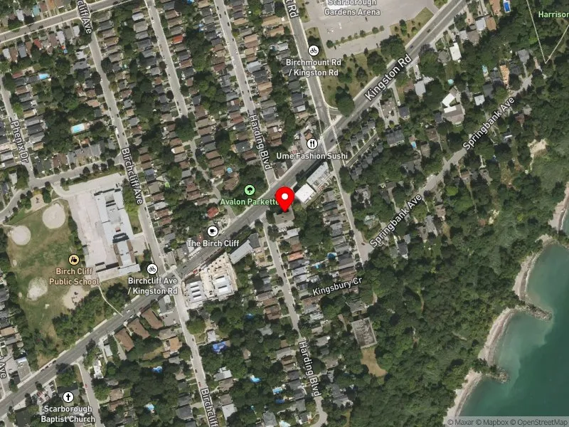 RentSafeTO apartment evaluation satellite view of 1711 KINGSTON RD in Scarborough Southwest, Toronto