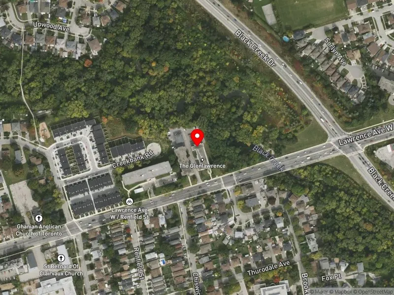 RentSafeTO apartment evaluation satellite view of 1724 LAWRENCE AVE W in York South-Weston, Toronto