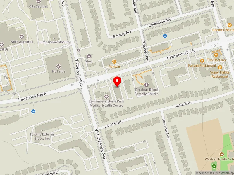 RentSafeTO apartment evaluation map view of 1725 LAWRENCE AVE E in Scarborough Centre, Toronto