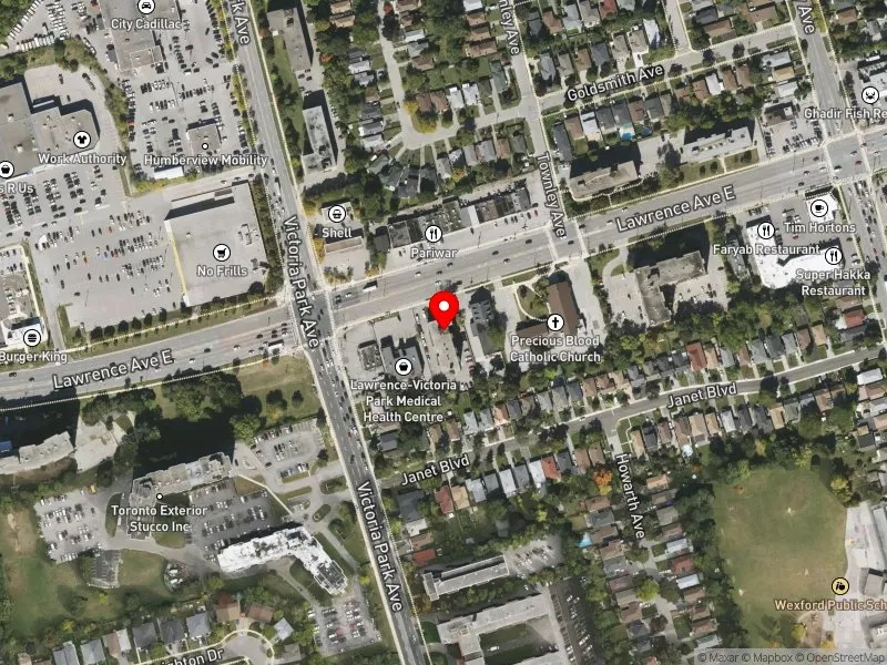 RentSafeTO apartment evaluation satellite view of 1725 LAWRENCE AVE E in Scarborough Centre, Toronto