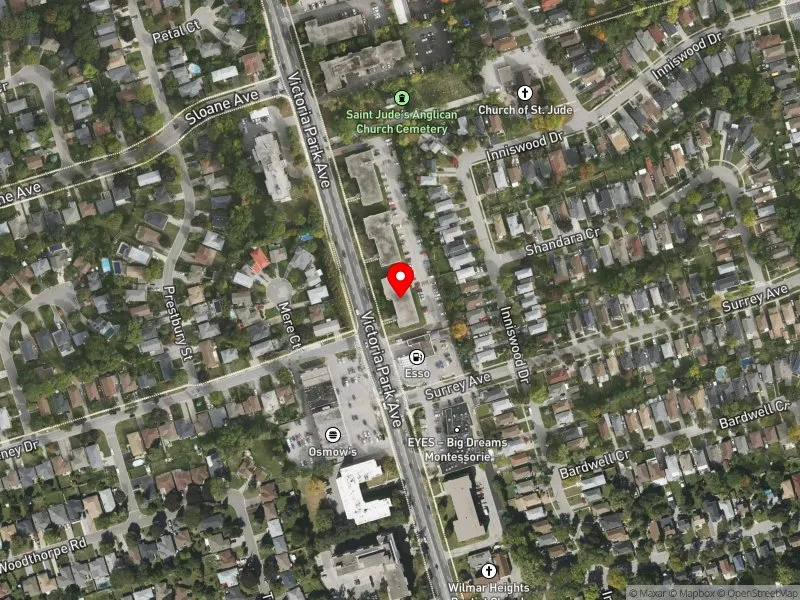 RentSafeTO apartment evaluation satellite view of 1731 VICTORIA PARK AVE in Scarborough Centre, Toronto