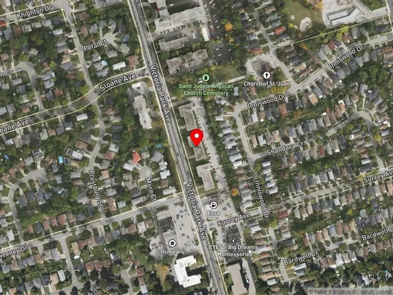RentSafeTO apartment evaluation satellite view of 1735 VICTORIA PARK AVE in Scarborough Centre, Toronto