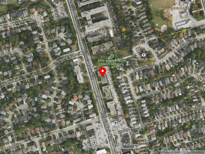 RentSafeTO apartment evaluation satellite view of 1739 VICTORIA PARK AVE in Scarborough Centre, Toronto