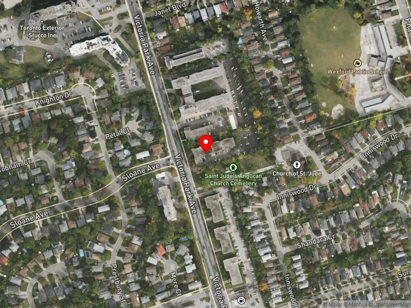 RentSafeTO apartment evaluation satellite view of 1749 VICTORIA PARK AVE in Scarborough Centre, Toronto