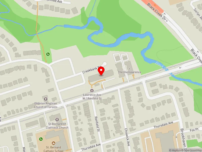 RentSafeTO apartment evaluation map view of 1750 LAWRENCE AVE W in York South-Weston, Toronto