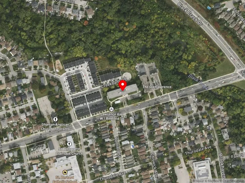 RentSafeTO apartment evaluation satellite view of 1750 LAWRENCE AVE W in York South-Weston, Toronto