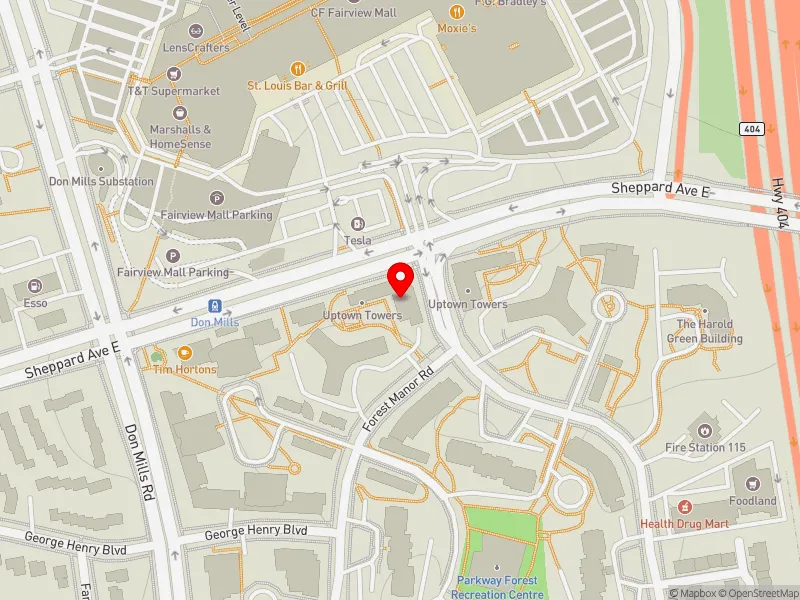 RentSafeTO apartment evaluation map view of 1751 SHEPPARD AVE E in Don Valley North, Toronto