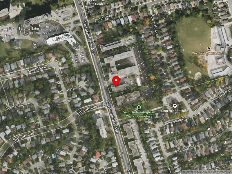 RentSafeTO apartment evaluation satellite view of 1751 VICTORIA PARK AVE in Scarborough Centre, Toronto