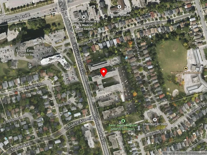 RentSafeTO apartment evaluation satellite view of 1759 VICTORIA PARK AVE in Scarborough Centre, Toronto
