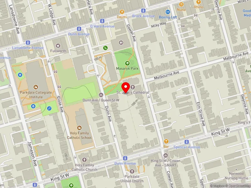 RentSafeTO apartment evaluation map view of 176 COWAN AVE in Parkdale-High Park, Toronto