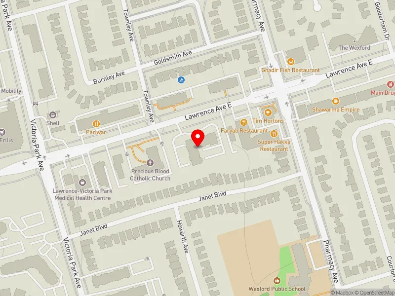 RentSafeTO apartment evaluation map view of 1765 LAWRENCE AVE E in Scarborough Centre, Toronto