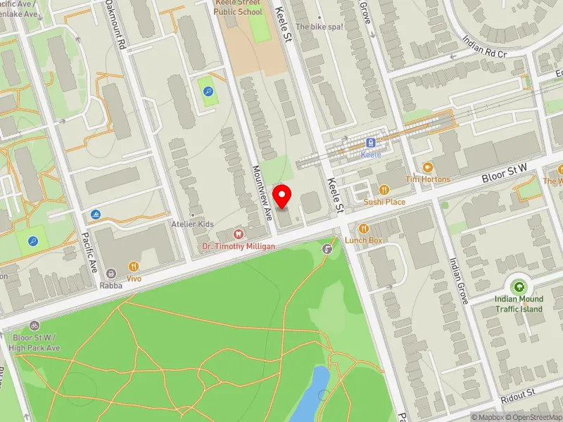 RentSafeTO apartment evaluation map view of 1778 BLOOR ST W in Parkdale-High Park, Toronto