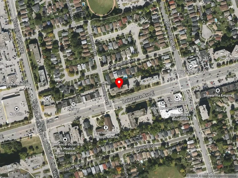 RentSafeTO apartment evaluation satellite view of 1780 LAWRENCE AVE E in Scarborough Centre, Toronto