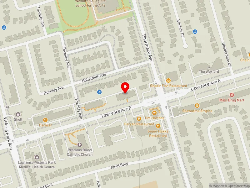 RentSafeTO apartment evaluation map view of 1790 LAWRENCE AVE E in Scarborough Centre, Toronto